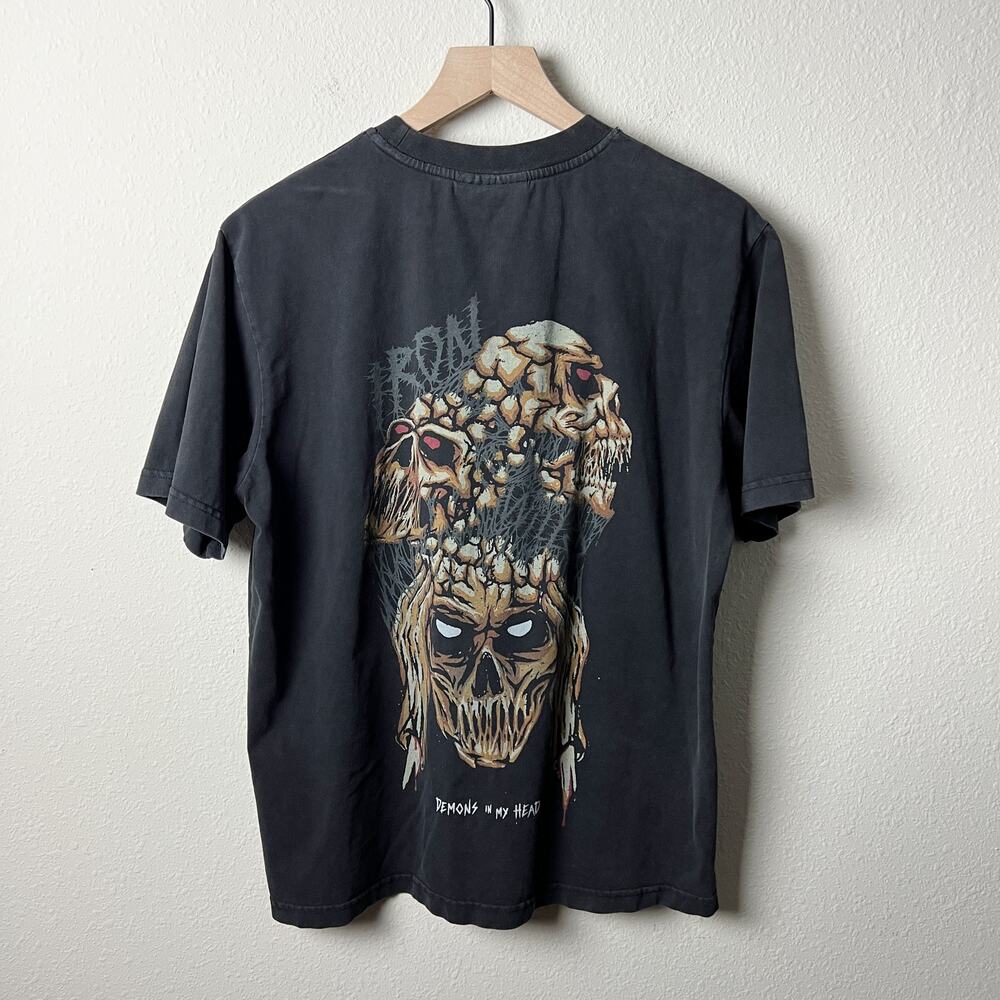 ironwilled vintage faded black demons anxiety graphic oversized gym t shirt